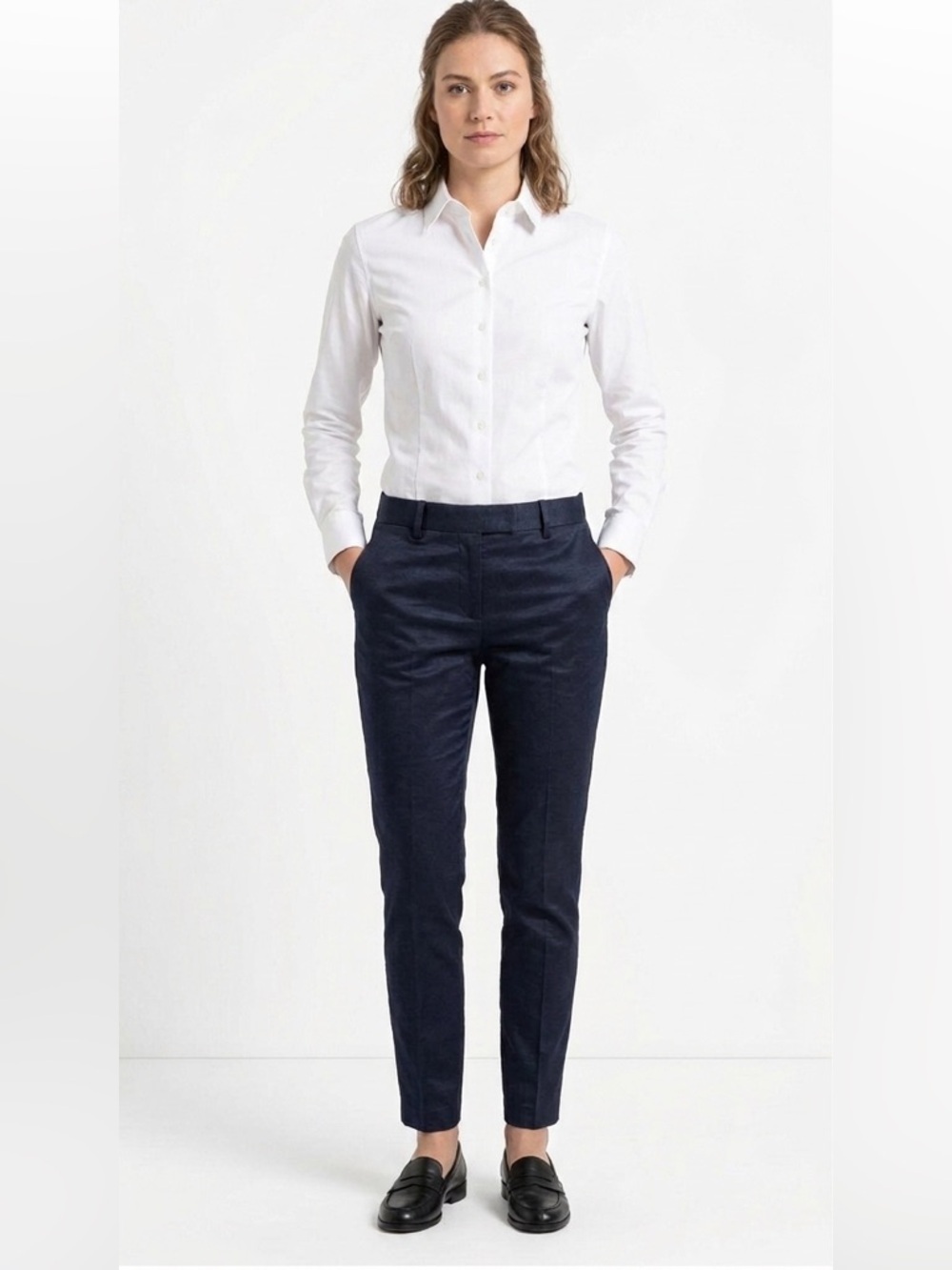 AYR Navy Cropped Slim Trousers linen blend Sz 4
